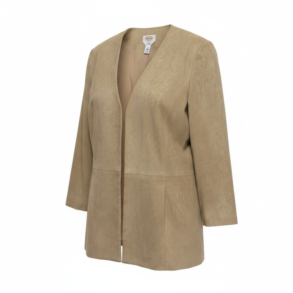 Talbots Blazer Women 16 Tan Faux Suede Open Front Stretch Professional Career
